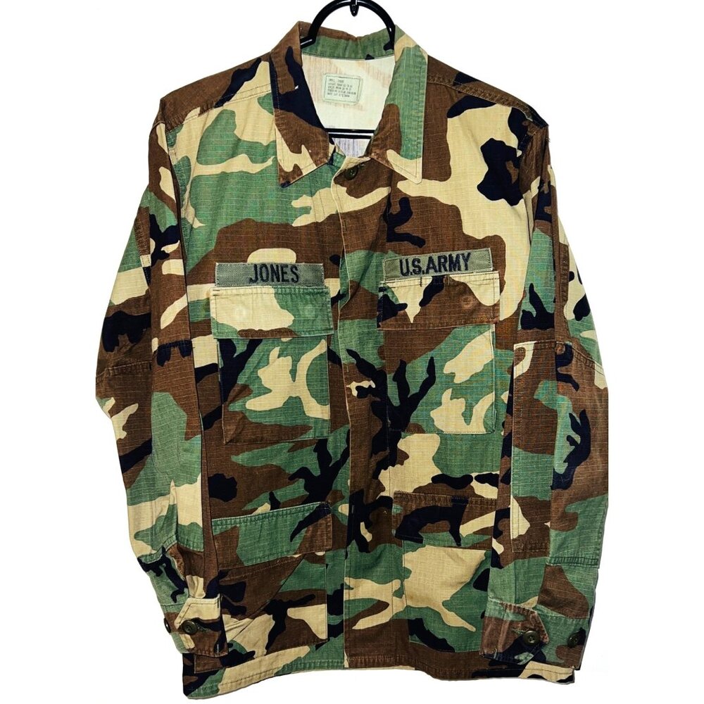 Camouflage Jacket Jones Name Tag Small/Short Long Sleeve Chest Pockets